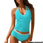 POTO Women Sport Swimsuits Ladies Bikini Sets Two Piece Halter Tankini Top with Thong Swimwear Bathing Suits Beachwear Blue B07LBX13YM
